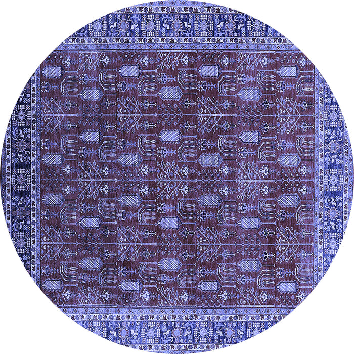 Round Oriental Blue Traditional Rug, urb2300blu