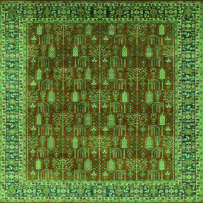 Square Oriental Green Traditional Rug, urb2300grn