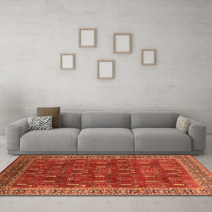 Machine Washable Oriental Orange Traditional Area Rugs in a Living Room, wshurb2300org