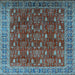 Square Machine Washable Oriental Light Blue Traditional Rug, wshurb2300lblu