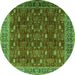 Round Machine Washable Oriental Green Traditional Area Rugs, wshurb2300grn