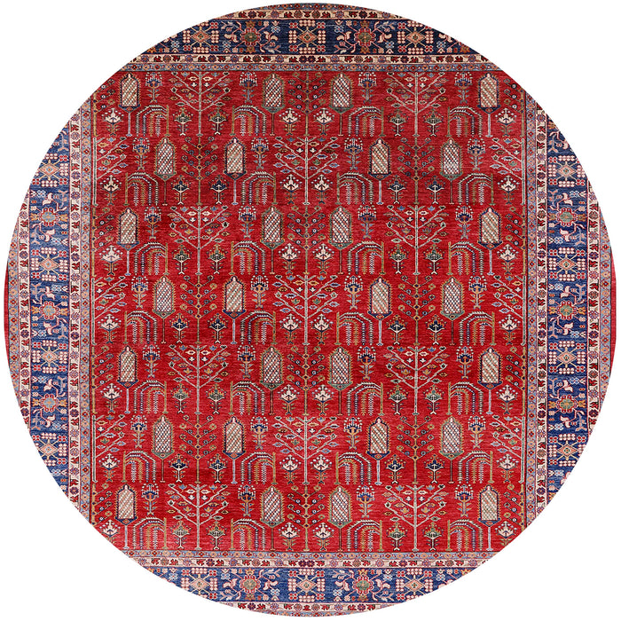 Round Mid-Century Modern Red Oriental Rug, urb2300