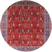 Round Mid-Century Modern Red Oriental Rug, urb2300