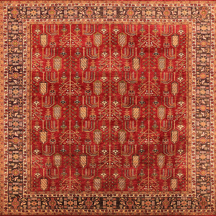 Square Machine Washable Oriental Orange Traditional Area Rugs, wshurb2300org