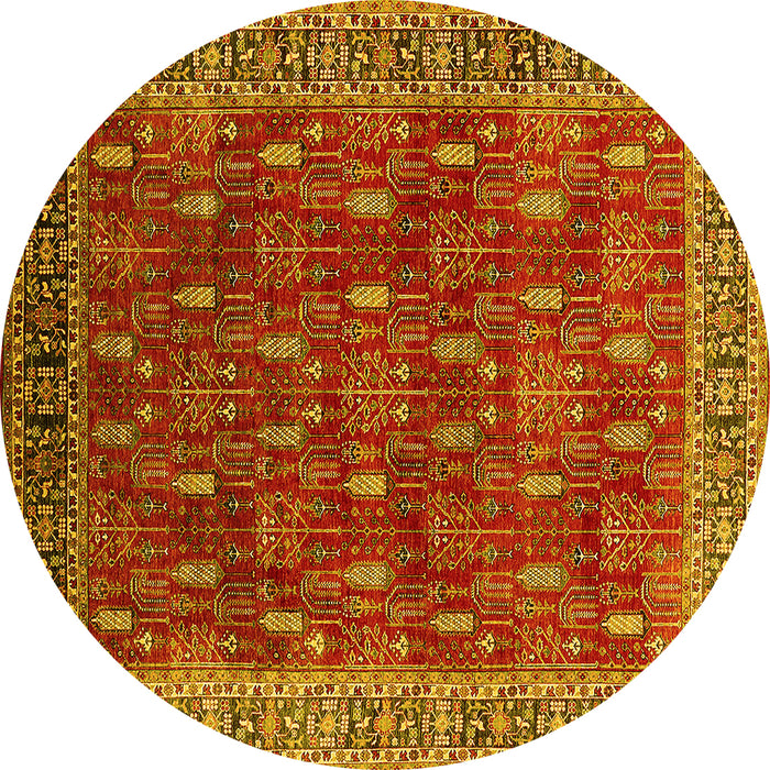 Round Oriental Yellow Traditional Rug, urb2300yw