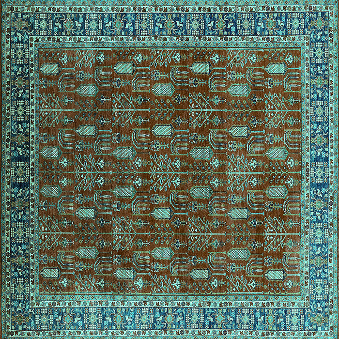 Square Machine Washable Oriental Turquoise Traditional Area Rugs, wshurb2300turq