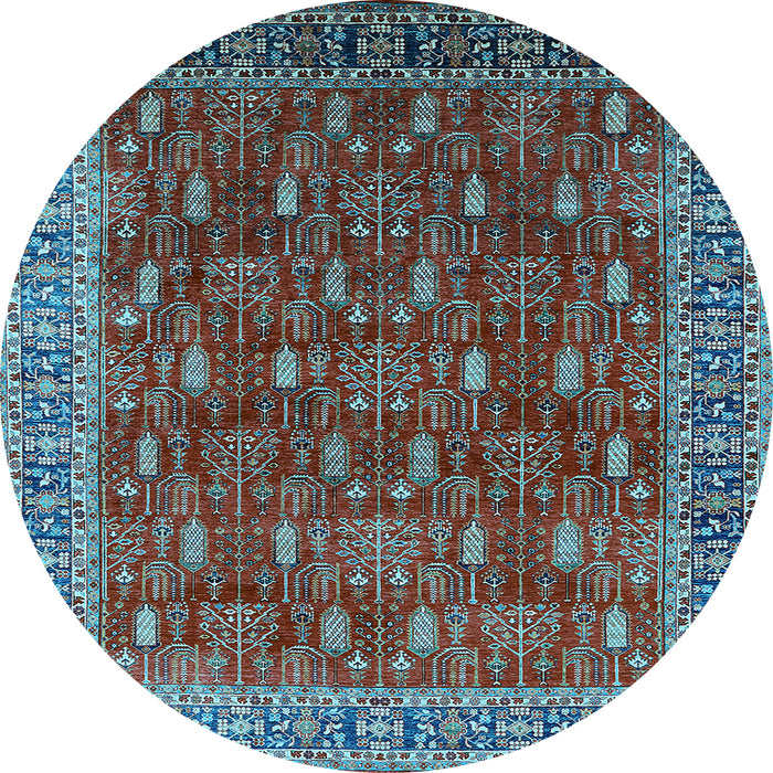 Round Machine Washable Oriental Light Blue Traditional Rug, wshurb2300lblu