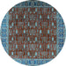 Round Machine Washable Oriental Light Blue Traditional Rug, wshurb2300lblu