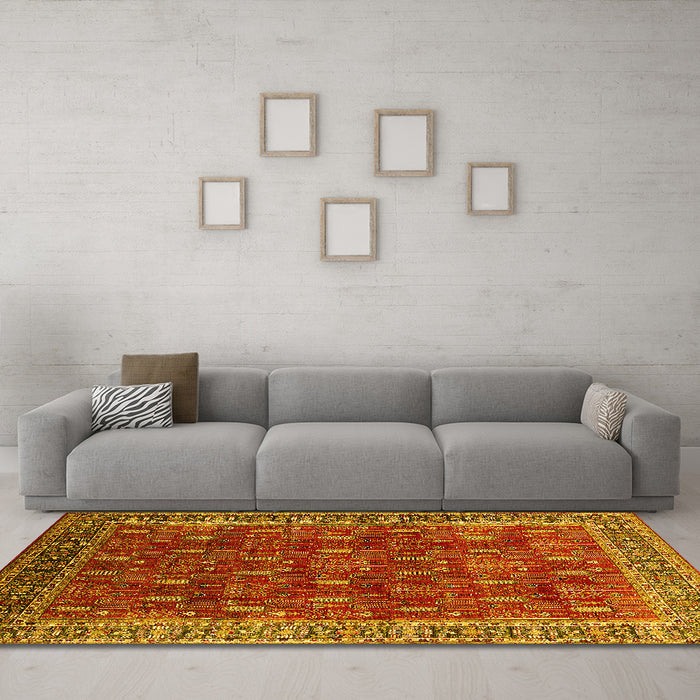 Machine Washable Oriental Yellow Traditional Rug in a Living Room, wshurb2300yw