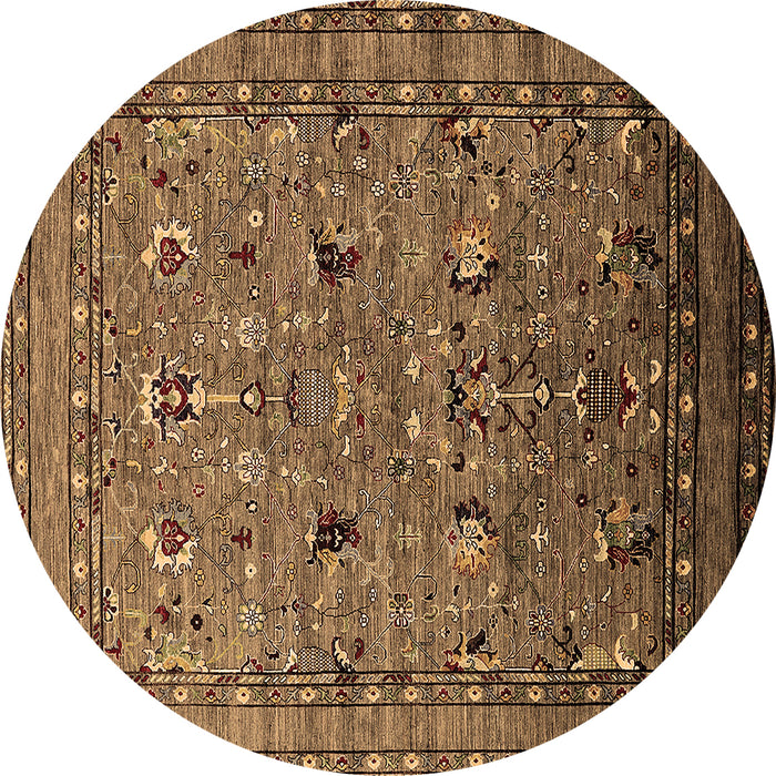Round Oriental Brown Industrial Rug, urb2301brn