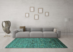 Machine Washable Oriental Turquoise Industrial Area Rugs in a Living Room,, wshurb2301turq