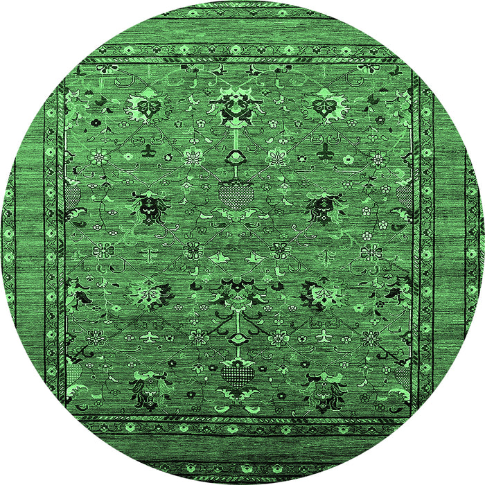 Round Machine Washable Oriental Emerald Green Industrial Area Rugs, wshurb2301emgrn