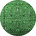 Round Machine Washable Oriental Emerald Green Industrial Area Rugs, wshurb2301emgrn