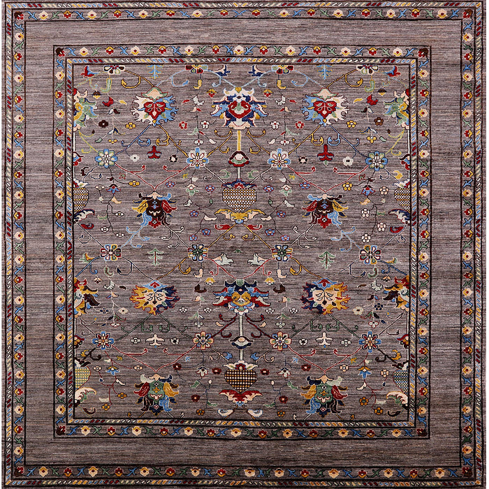 Square Mid-Century Modern Bakers Brown Oriental Rug, urb2301