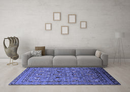 Machine Washable Oriental Blue Industrial Rug in a Living Room, wshurb2301blu
