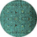 Round Oriental Turquoise Industrial Rug, urb2301turq