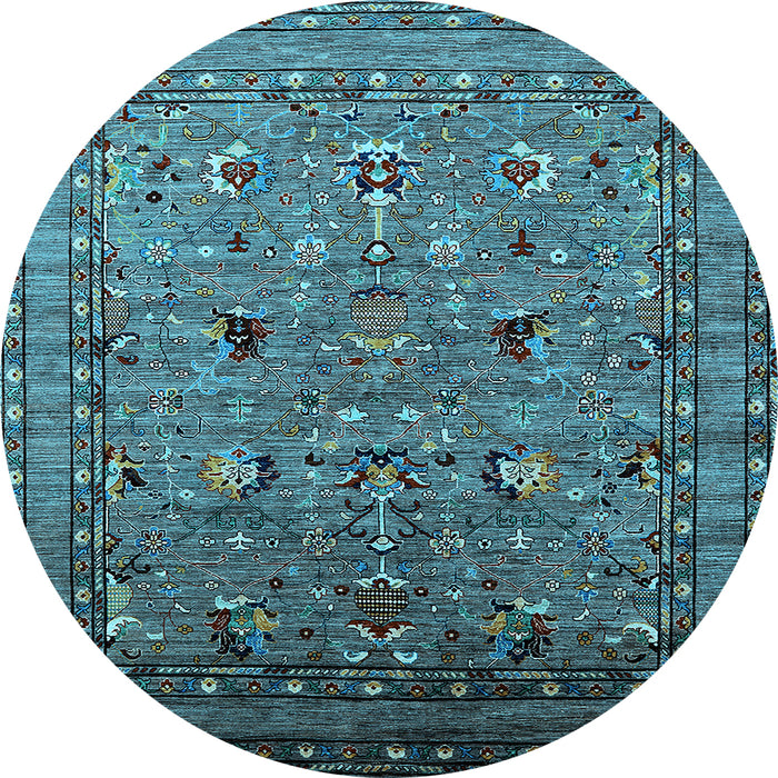 Round Machine Washable Oriental Light Blue Industrial Rug, wshurb2301lblu