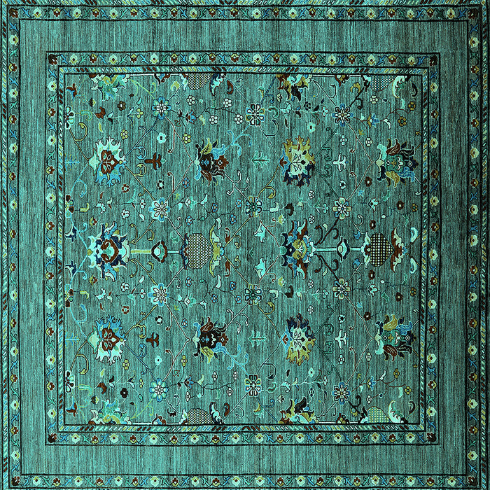 Square Machine Washable Oriental Turquoise Industrial Area Rugs, wshurb2301turq