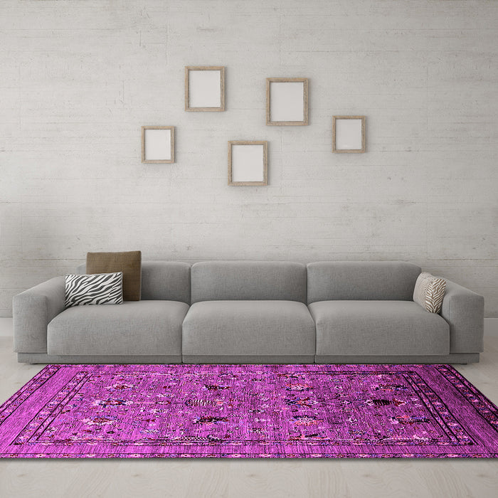 Machine Washable Oriental Pink Industrial Rug in a Living Room, wshurb2301pnk