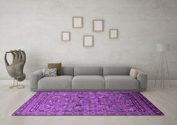 Machine Washable Oriental Purple Industrial Area Rugs in a Living Room, wshurb2301pur