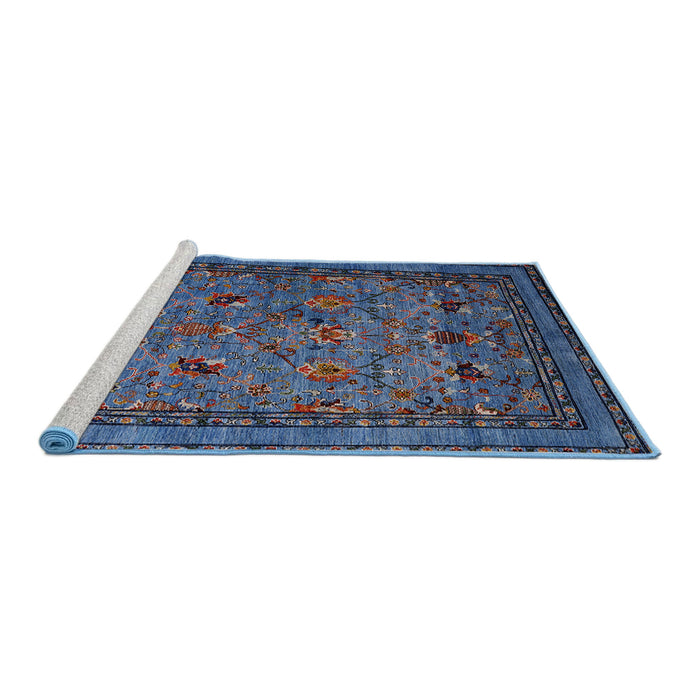 Sideview of Machine Washable Industrial Modern Silk Blue Rug, wshurb2302