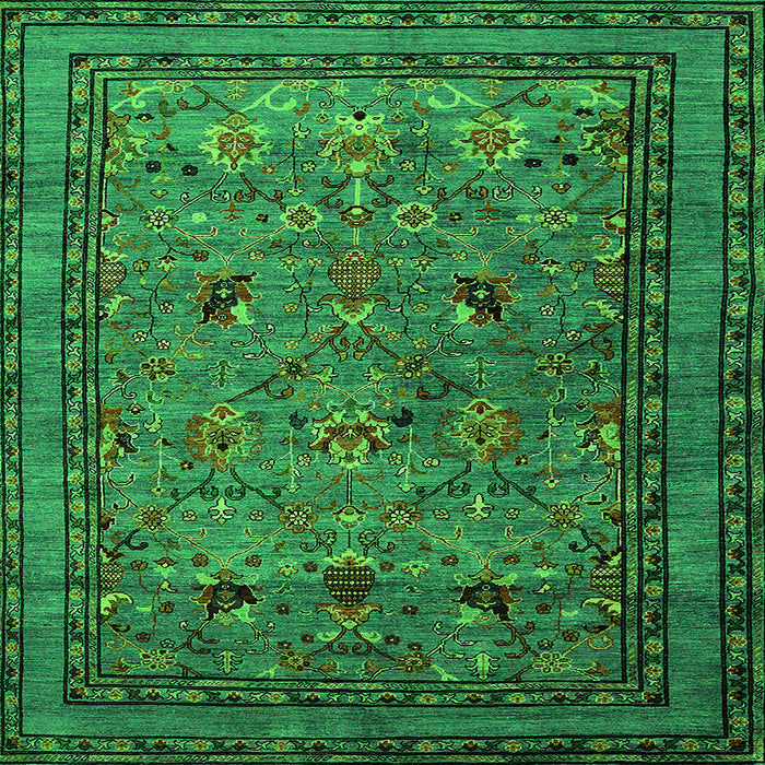Square Machine Washable Oriental Green Traditional Area Rugs, wshurb2302grn