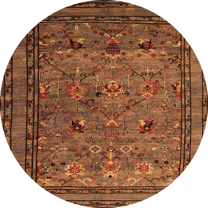 Round Machine Washable Oriental Orange Traditional Area Rugs, wshurb2302org