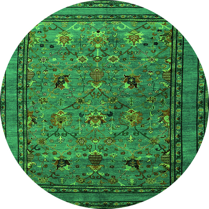 Round Machine Washable Oriental Green Traditional Area Rugs, wshurb2302grn