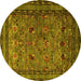 Round Oriental Yellow Traditional Rug, urb2302yw