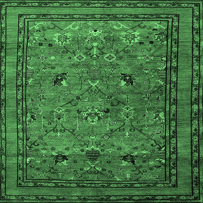 Square Machine Washable Oriental Emerald Green Traditional Area Rugs, wshurb2302emgrn