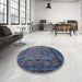 Round Mid-Century Modern Blue Oriental Rug in a Office, urb2302