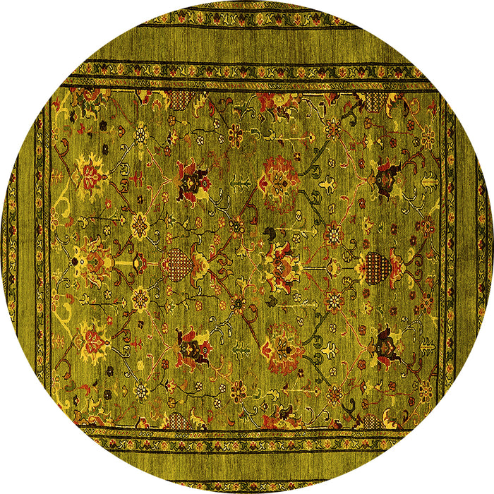 Round Machine Washable Oriental Yellow Traditional Rug, wshurb2302yw