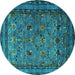 Round Oriental Turquoise Traditional Rug, urb2302turq