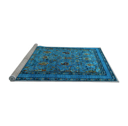Sideview of Machine Washable Oriental Light Blue Traditional Rug, wshurb2302lblu