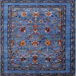 Square Mid-Century Modern Blue Oriental Rug, urb2302