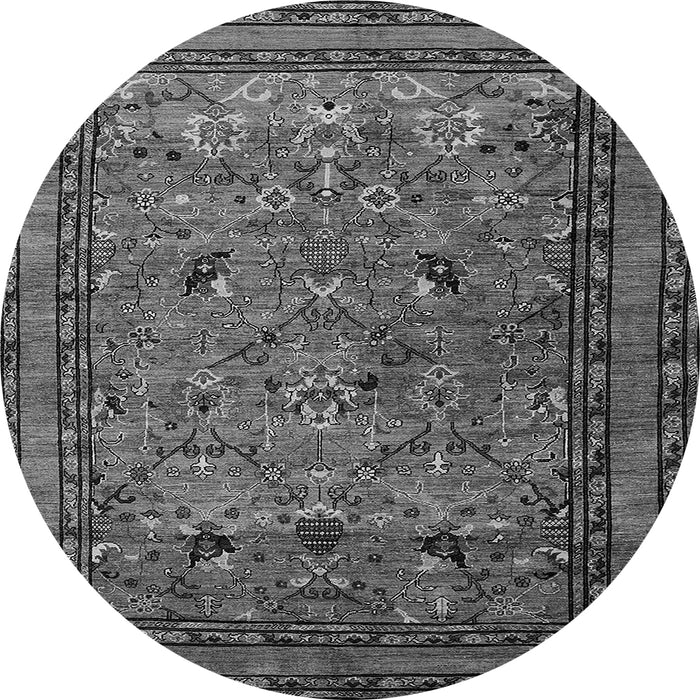 Round Machine Washable Oriental Gray Traditional Rug, wshurb2302gry