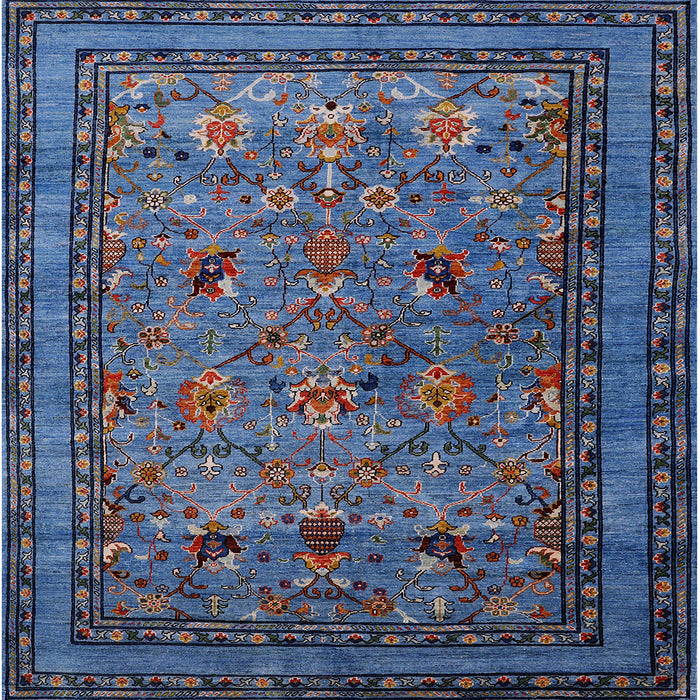 Square Machine Washable Industrial Modern Silk Blue Rug, wshurb2302