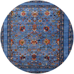 Round Mid-Century Modern Blue Oriental Rug, urb2302