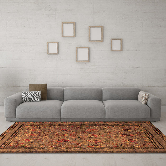 Machine Washable Oriental Orange Traditional Area Rugs in a Living Room, wshurb2302org