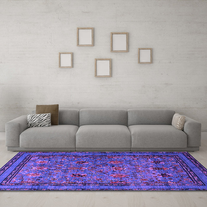 Machine Washable Oriental Purple Traditional Area Rugs in a Living Room, wshurb2302pur