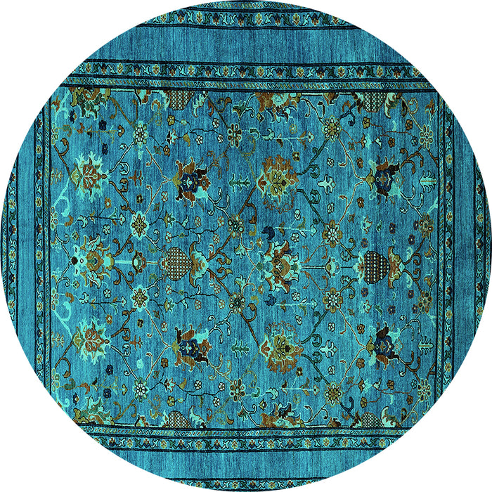 Round Machine Washable Oriental Turquoise Traditional Area Rugs, wshurb2302turq