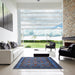 Square Machine Washable Industrial Modern Silk Blue Rug in a Living Room, wshurb2302