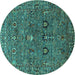 Round Oriental Turquoise Industrial Rug, urb2303turq