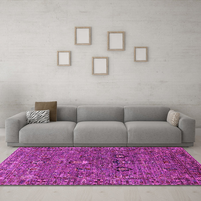 Machine Washable Oriental Pink Industrial Rug in a Living Room, wshurb2303pnk