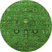 Round Machine Washable Oriental Green Industrial Area Rugs, wshurb2303grn