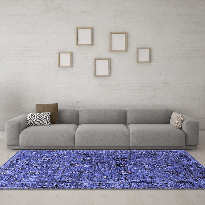 Machine Washable Oriental Blue Industrial Rug in a Living Room, wshurb2303blu
