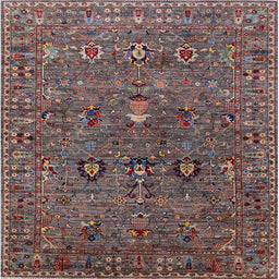 Square Mid-Century Modern Red Brown Oriental Rug, urb2303