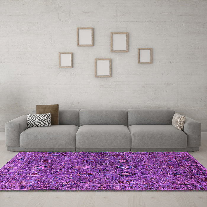 Machine Washable Oriental Purple Industrial Area Rugs in a Living Room, wshurb2303pur