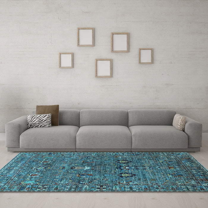 Machine Washable Oriental Light Blue Industrial Rug in a Living Room, wshurb2303lblu