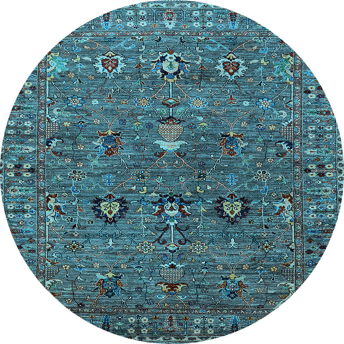 Round Machine Washable Oriental Light Blue Industrial Rug, wshurb2303lblu